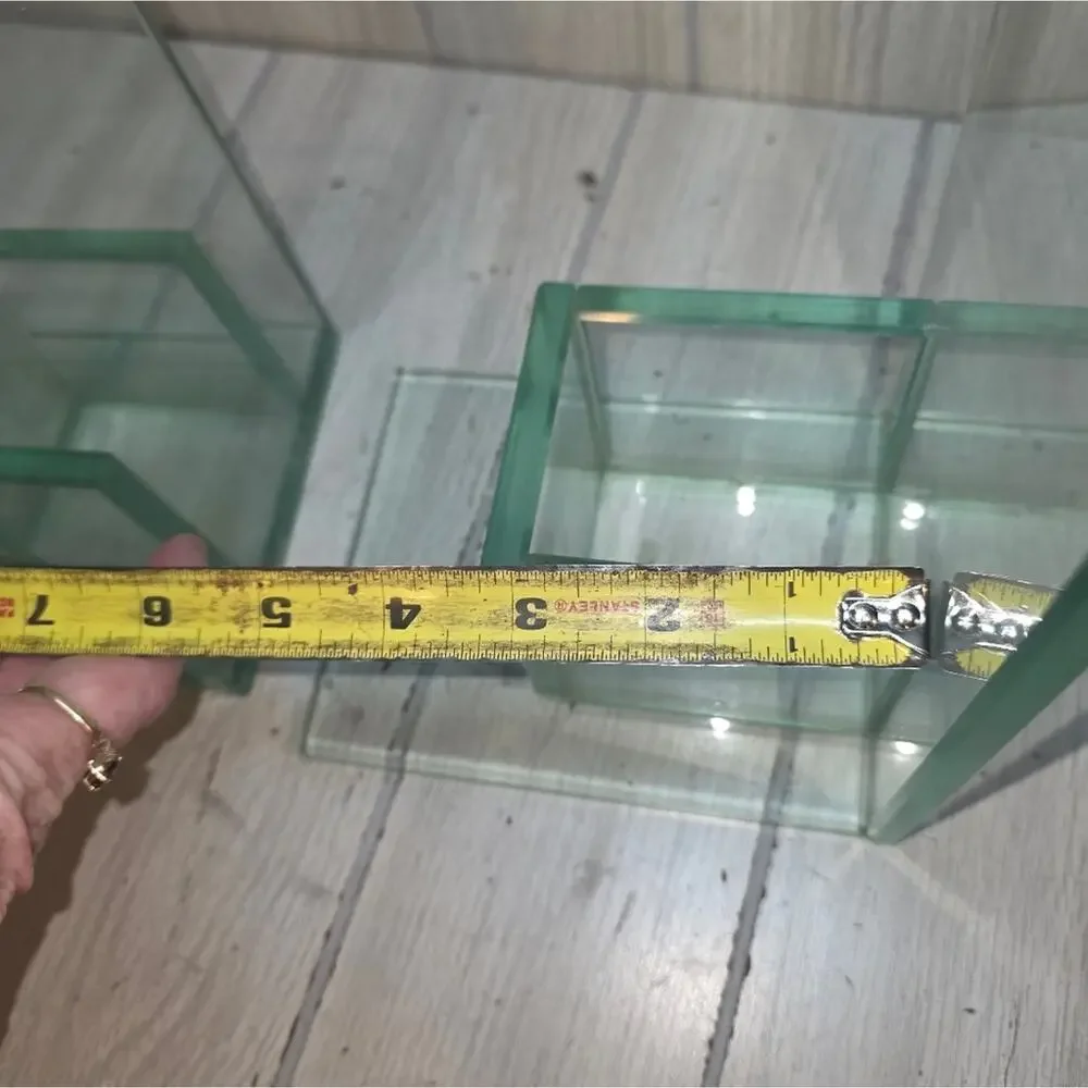 Vtg Minimalist Clear Glass Bookends With Candle Holder/Planter MCM Art Heavy